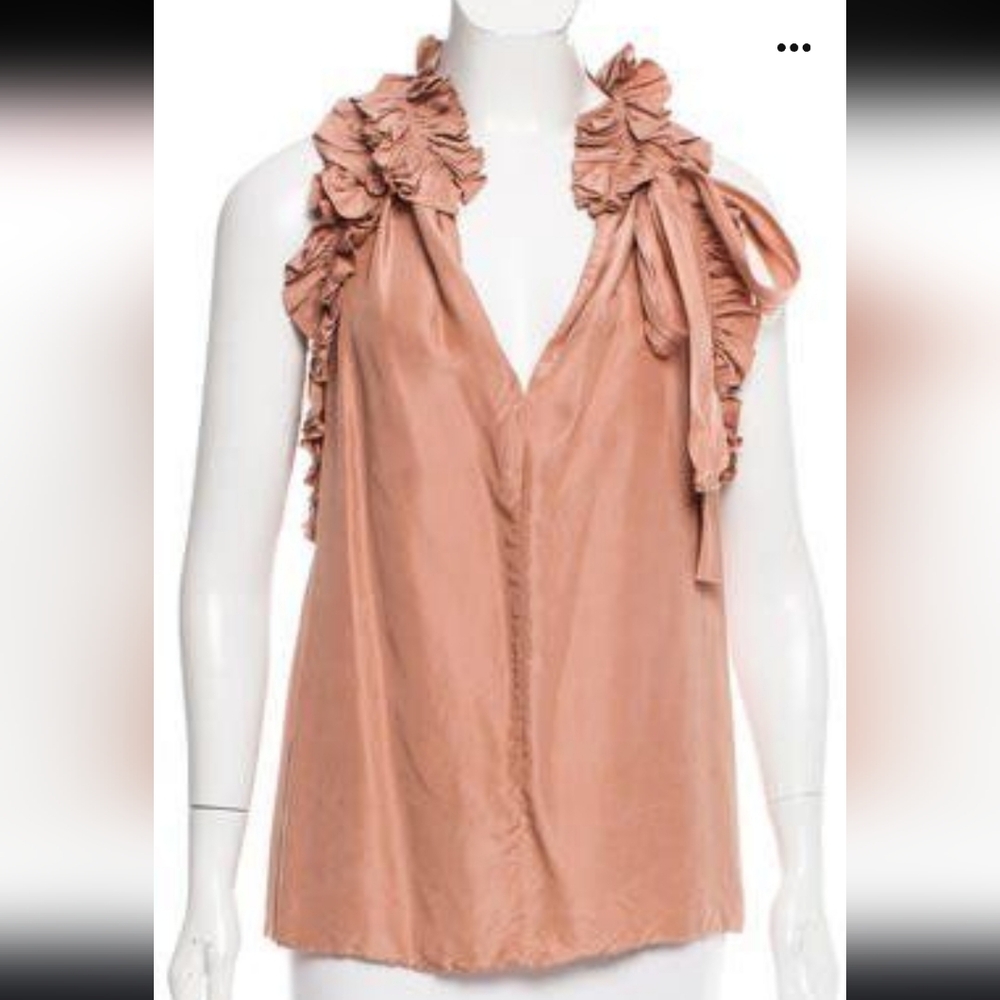 Robert Rodriguez Ruffle Silk Blouse Tan 8